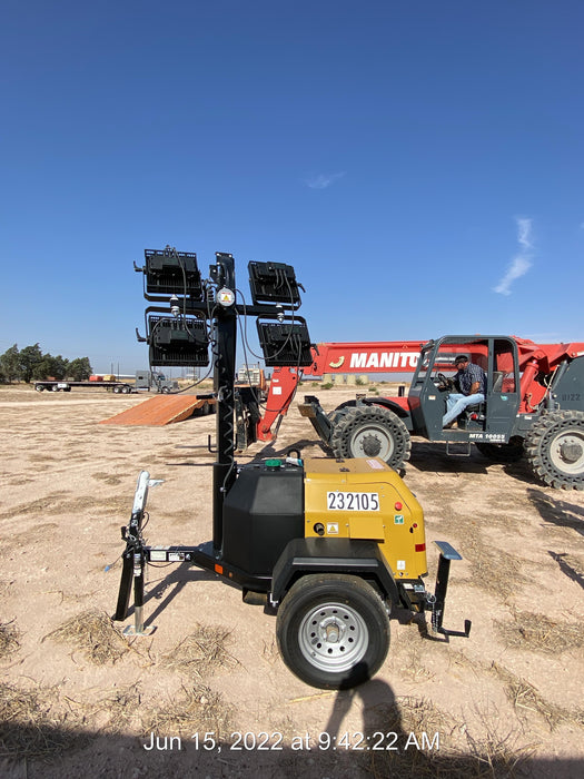 2022 Allmand NLV3GR (4) LED Light Fixture 350W, 23' Vertical Mast, 3kW Prime, Towable, Deep Sea L401, Leveling Jacks, Yanmar T4F 5.8hp