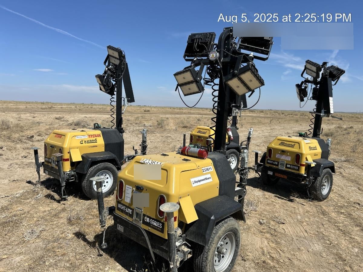 2022 Allmand NLV3GR (4) LED Light Fixture 350W, 23' Vertical Mast, 3kW Prime, Towable, Deep Sea L401, Leveling Jacks, Yanmar T4F 5.8hp