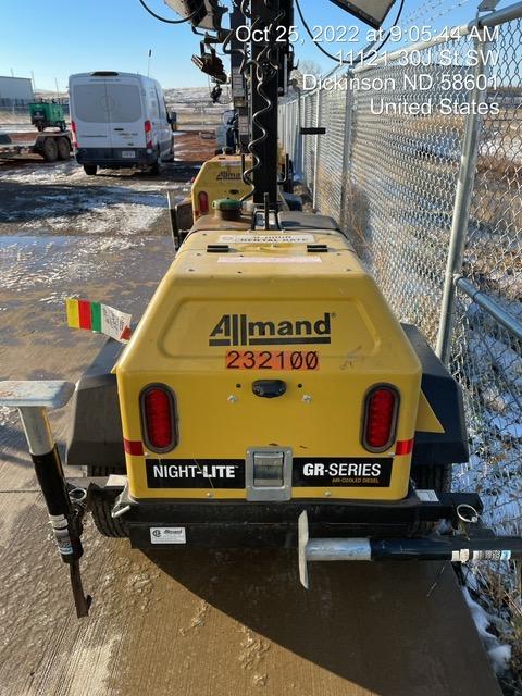 2022 Allmand NLV3GR (4) LED Light Fixture 350W, 23' Vertical Mast, 3kW Prime, Towable, Deep Sea L401, Leveling Jacks, Yanmar T4F 5.8hp