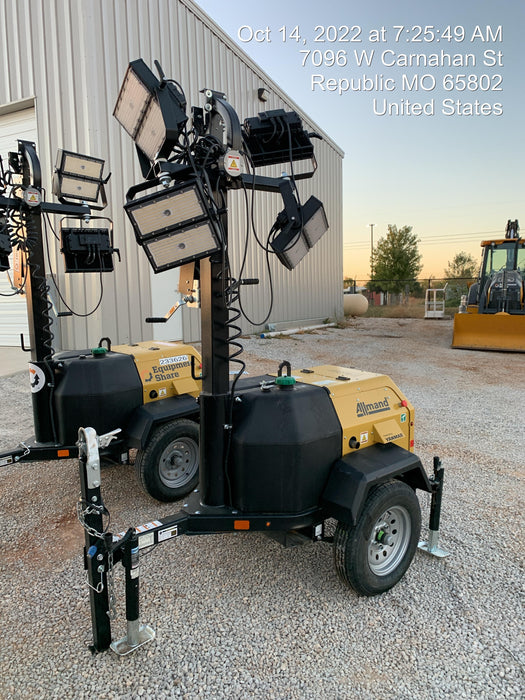 2022 Allmand NLV3GR (4) LED Light Fixture 350W, 23' Vertical Mast, 3kW Prime, Towable, ES Decals, T3