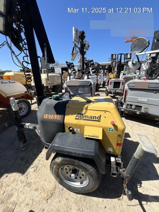 Allmand NLV3GR (4) LED Light Fixture 350W, 23' Vertical Mast, 3kW Prime, Towable, Deep Sea L401, Leveling Jacks, Yanmar T4F 5.8hp