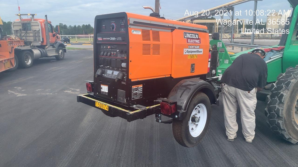 2021 Lincoln Electric Vantage 322 Vantage 322 Ready Pak 3 w/ Telematics & Decals, ORANGE (includes trailer, cable rack, fender light kit)