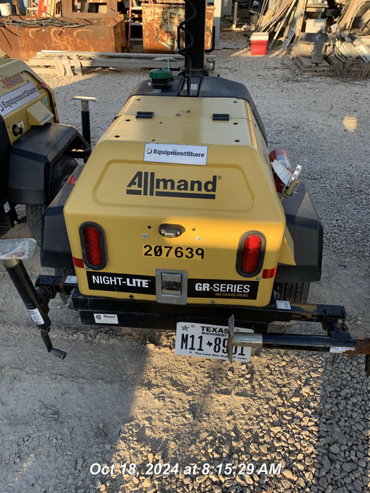 2022 Allmand NLV3GR (4) LED Light Fixture 350W, 23' Vertical Mast, 3kW Prime, Towable, Deep Sea L401, Leveling Jacks, Yanmar T4F 5.8hp