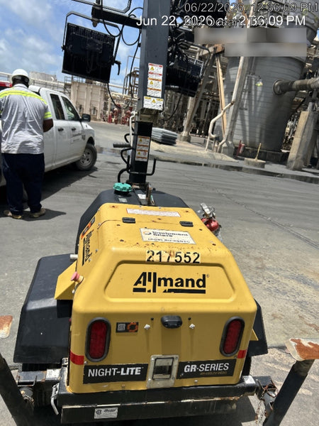 2022 Allmand NLV3GR (4) LED Light Fixture 350W, 23' Vertical Mast, 3kW Prime, Towable, Deep Sea L401, Leveling Jacks, Yanmar T4F 5.8hp