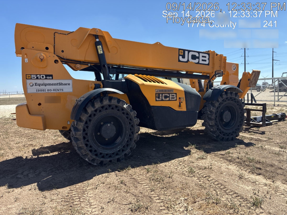 2019 JCB 510-56 JCB 510-56 74 HP w/Open ROPS, Beacon, Aux Hydraulics, Worklights, Solid Tires, 60" Carriage/Forks