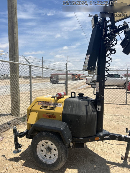 Allmand NLV3GR (4) LED Light Fixture 350W, 23' Vertical Mast, 3kW Prime, Towable, Deep Sea L401, Leveling Jacks, Yanmar T4F 5.8hp