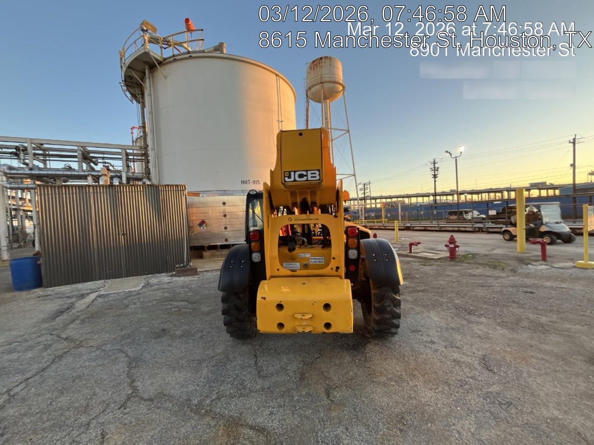 2019 JCB 510-56 Enclosed Cab, 74 HP, Solid Tires, Worklights, Beacon, Aux Hydraulics, Lifting Eye w/66" Carriage/60" Forks