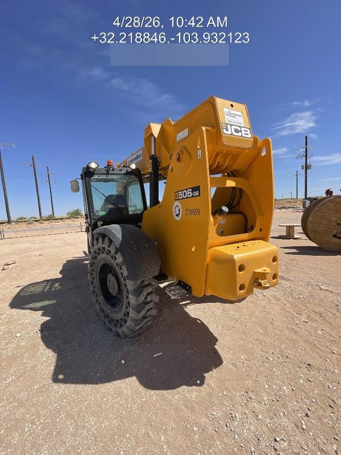 2019 JCB 506-36 Canopy, 74 HP, FF Tires, STD Worklight, Beacon, Aux Hydraulics, Lifting Eye, Back up Alarm w/48" Carriage/48" Forks