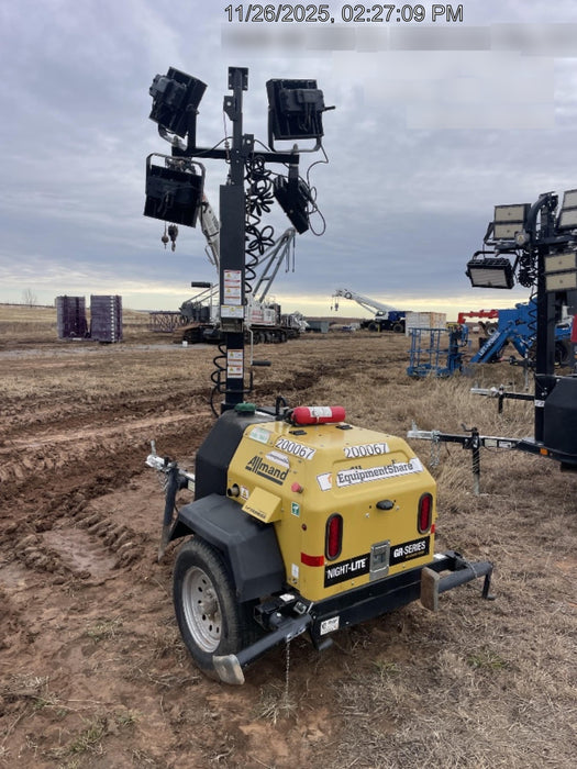 2022 Allmand NLV3GR (4) LED Light Fixture 350W, 23' Vertical Mast, 3kW Prime, Towable, ES Decals, T3