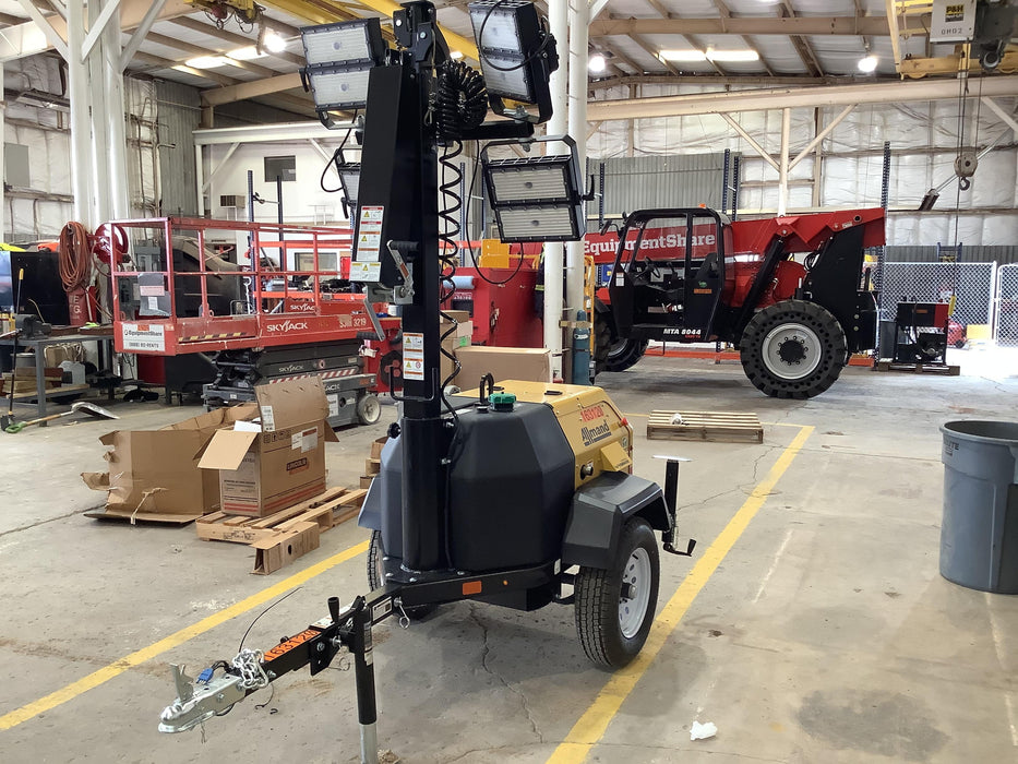 2021 Allmand NLV3GR (4) LED Light Fixture 350W, 23' Vertical Mast, 3kW Prime, Towable, Deep Sea L401, Leveling Jacks, Yanmar T4F 5.8hp