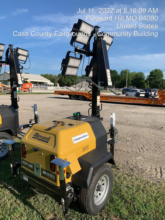 2022 Allmand NLV3GR (4) LED Light Fixture 350W, 23' Vertical Mast, 3kW Prime, Towable, Deep Sea L401, Leveling Jacks, Yanmar T4F 5.8hp