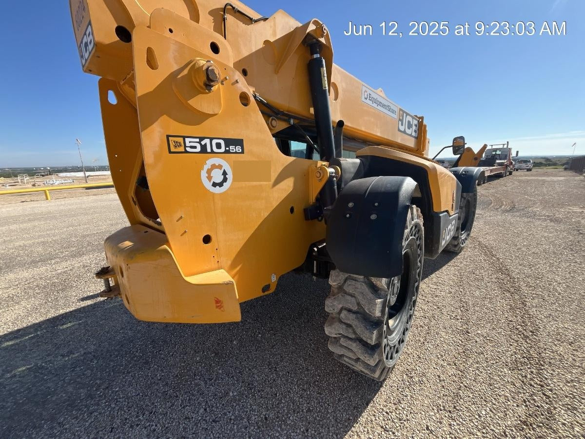 2020 JCB 510-56 Cab/Heat/Air, 74 HP, Solid Tires, STD Worklight, Beacon, Aux Hydraulics, Lifting Eye, Back up Alarm w/66" Carriage/60" Forks