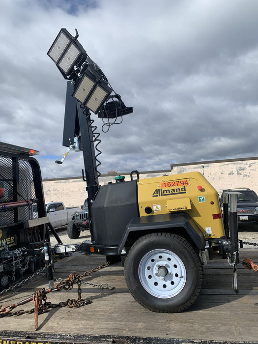 2021 Allmand NLV3GR (4) LED Light Fixture 350W, 23' Vertical Mast, 3kW Prime, Towable, Deep Sea L401, Leveling Jacks, Yanmar T4F 5.8hp