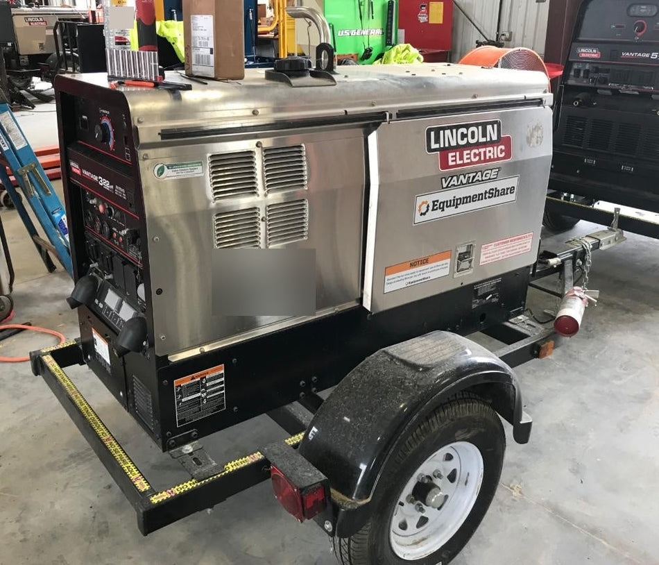 2019 Lincoln Electric Vantage 322 Welder Ready-Pak 3, Two wheel trailer, Fender and Light kit, Cable Rack