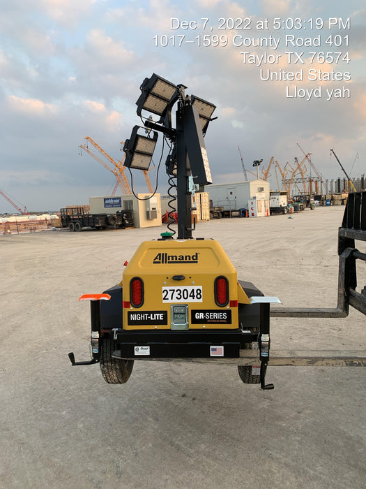 2022 Allmand NLV3GR (4) LED Light Fixture 350W, 23' Vertical Mast, 3kW Prime, Towable, ES Decals, T3