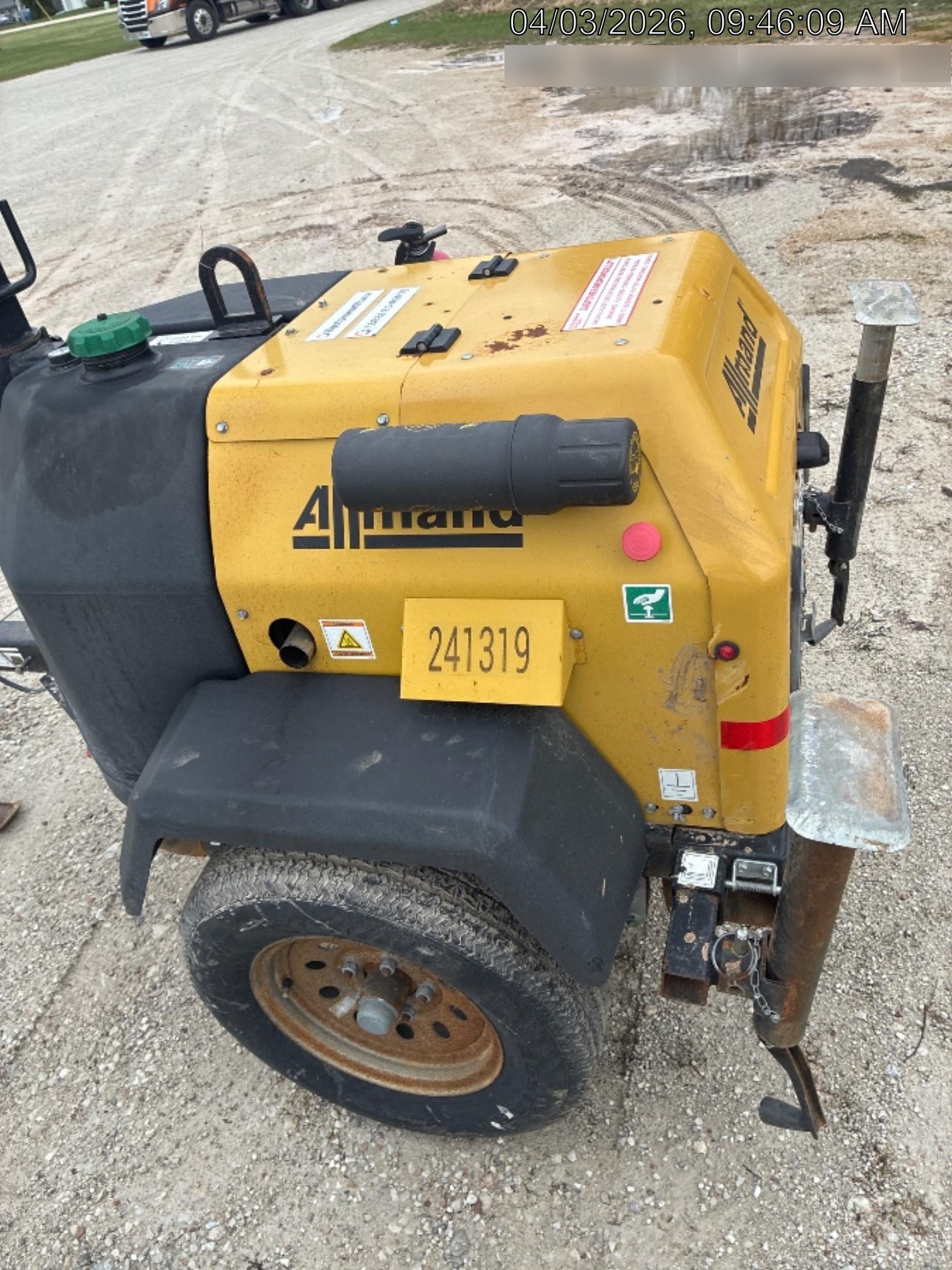 2022 Allmand NLV3GR (4) LED Light Fixture 350W, 23' Vertical Mast, 3kW Prime, Towable, Deep Sea L401, Leveling Jacks, Yanmar T4F 5.8hp