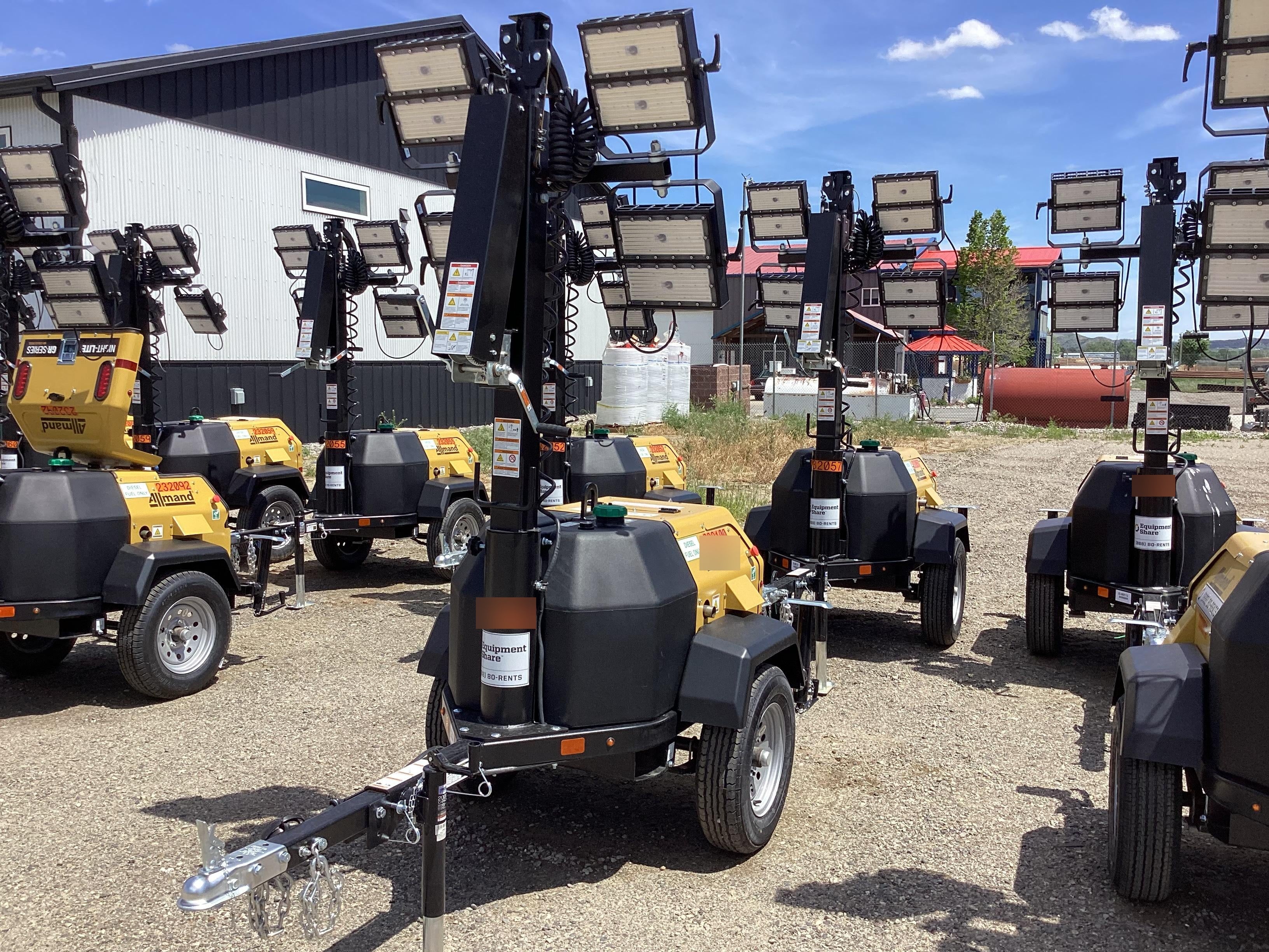 2022 Allmand NLV3GR (4) LED Light Fixture 350W, 23' Vertical Mast, 3kW Prime, Towable, Deep Sea L401, Leveling Jacks, Yanmar T4F 5.8hp