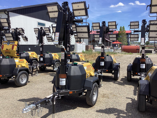 2022 Allmand NLV3GR (4) LED Light Fixture 350W, 23' Vertical Mast, 3kW Prime, Towable, Deep Sea L401, Leveling Jacks, Yanmar T4F 5.8hp