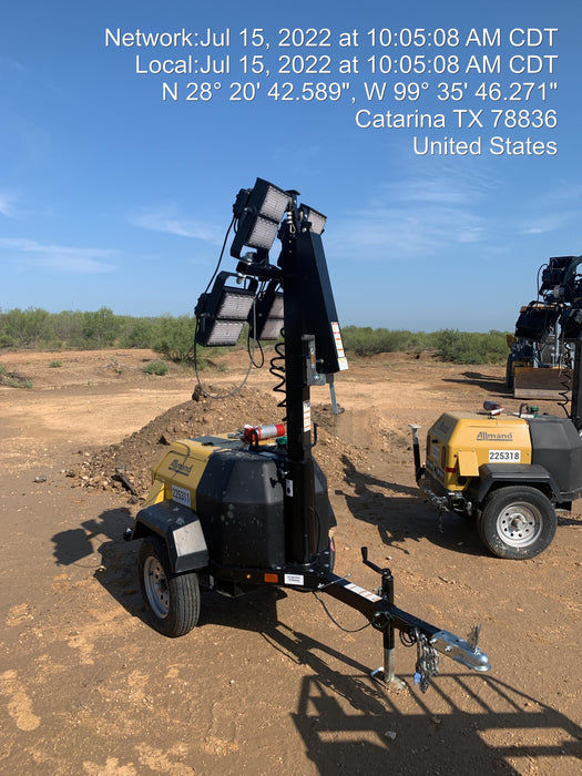 2022 Allmand NLV3GR (4) LED Light Fixture 350W, 23' Vertical Mast, 3kW Prime, Towable, Deep Sea L401, Leveling Jacks, Yanmar T4F 5.8hp