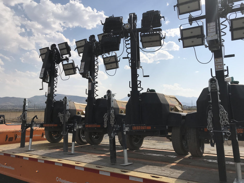 2021 Allmand NLV3GR (4) LED Light Fixture 350W, 23' Vertical Mast, 3kW Prime, Towable, Deep Sea L401, Leveling Jacks, Yanmar T4F 5.8hp