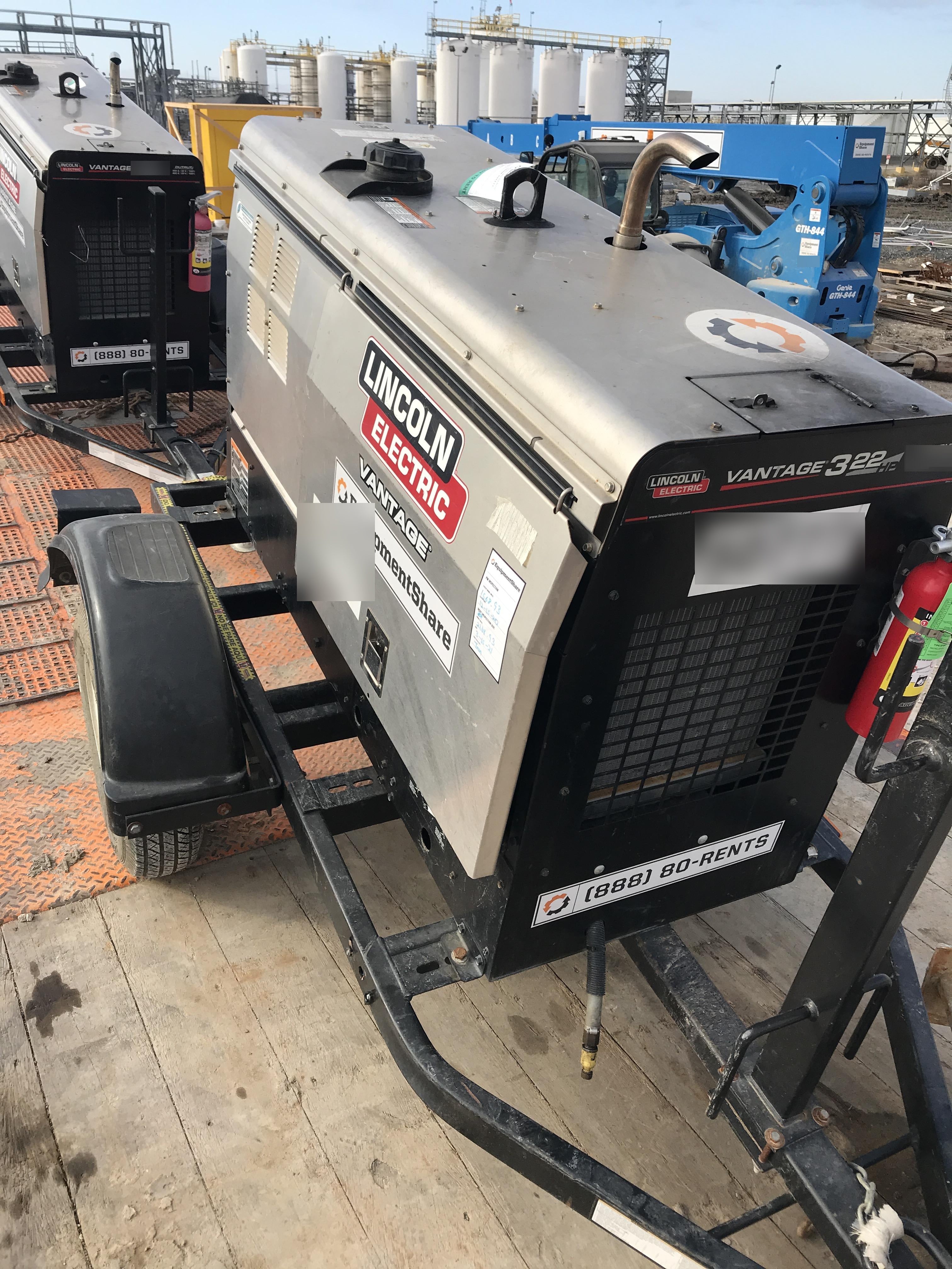 2019 Lincoln Electric Vantage 322 Welder Ready-Pak 3, Two wheel trailer, Fender and Light kit, Cable Rack
