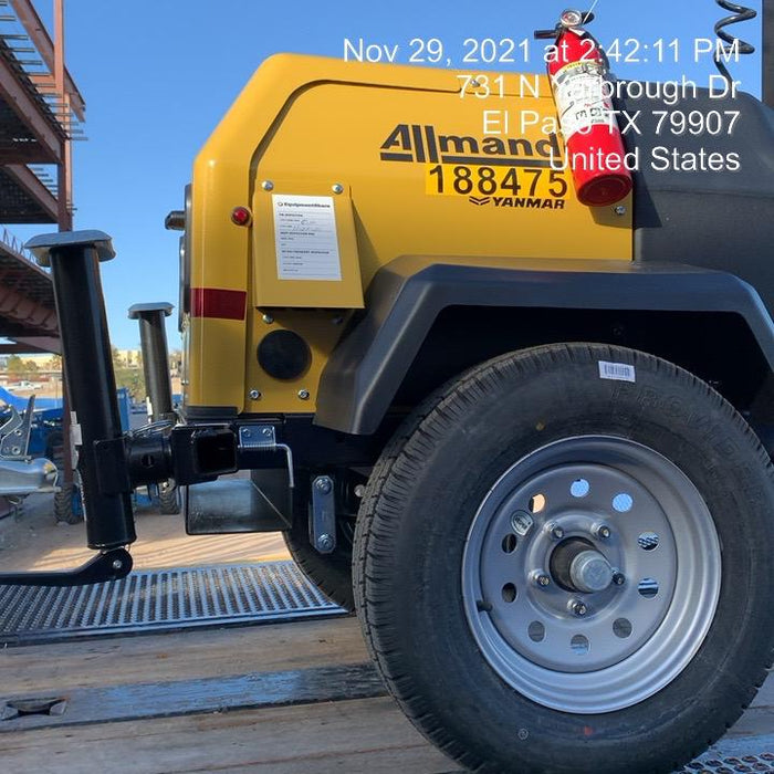 Allmand NLV3GR (4) LED Light Fixture 350W, 23' Vertical Mast, 3kW Prime, Towable, Deep Sea L401, Leveling Jacks, Yanmar T4F 5.8hp