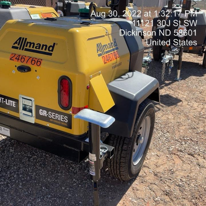 2022 Allmand NLV3GR (4) LED Light Fixture 350W, 23' Vertical Mast, 3kW Prime, Towable, ES Decals, T3