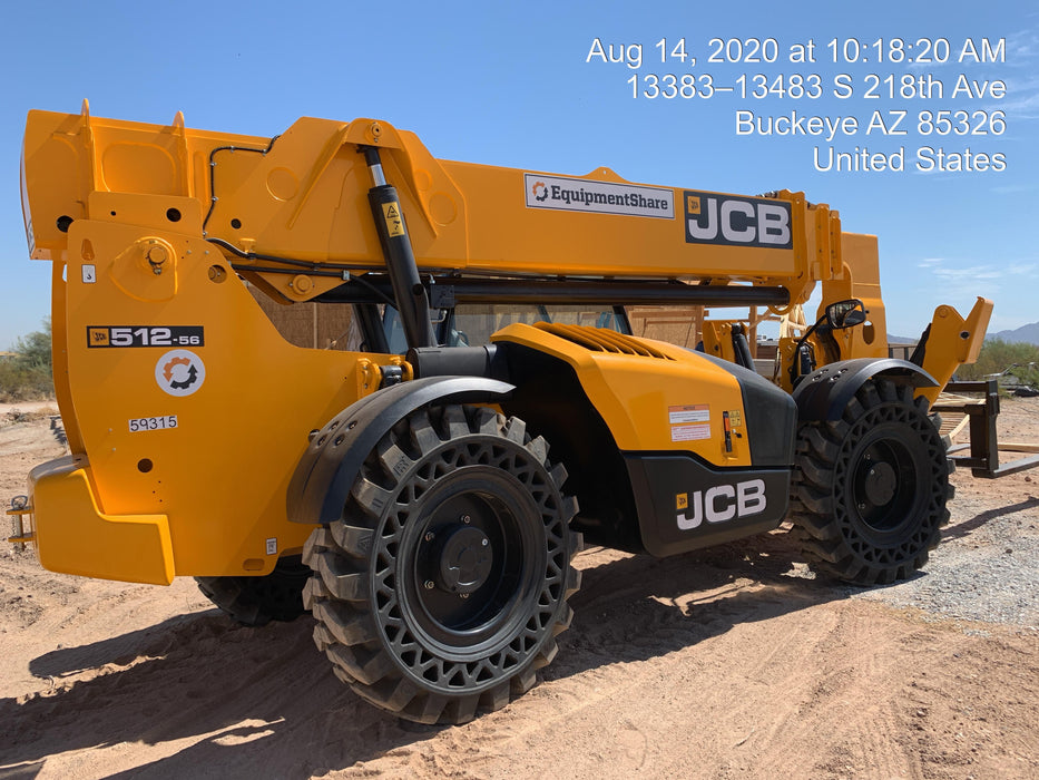 2020 JCB 512-56 Canopy, 74 HP, Solid Tires, STD Worklight, Beacon, Aux Hydraulics, Lifting Eye, Backup Alarm w/66" Carriage, 60" Forks