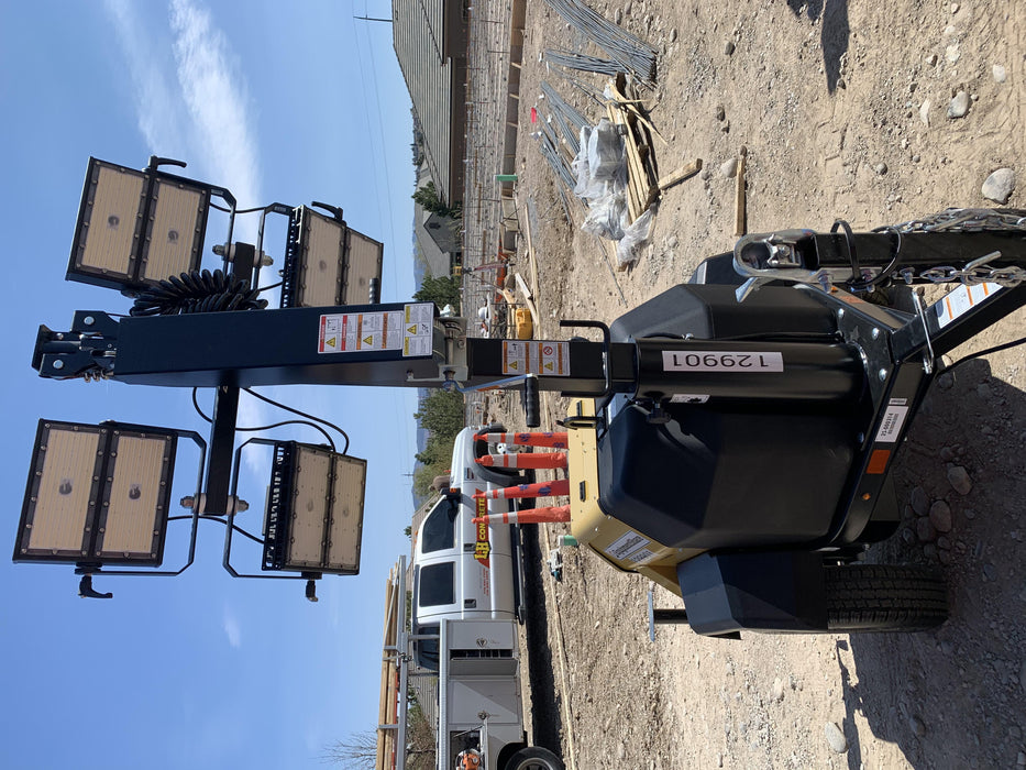 2021 Allmand NLV3GR (4) LED Light Fixture 350W, 23' Vertical Mast, 3kW Prime, Towable, Deep Sea L401, Leveling Jacks, Yanmar T4F 5.8hp