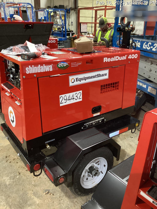 2023 Shindaiwa DGW400MDL Kubota D902 Engine, 23 HP, Dual Op Welder, Wire, Arc, Droop Stick, Tig, and CC Stick Functionality, Simulphase, 3 Phase and 1 Phase Gen Output, Single Axle NB Trlr, Slr Trckl Chrg 12V 12W, Fire Ext
