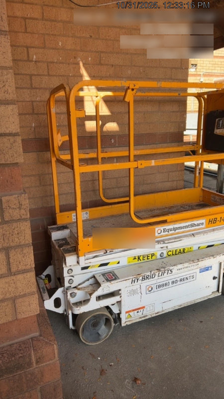 Custom Equipment HB-1430 Hy-Brid Scissor Lift
Platform capacity up to 670 lbs
Working height up to 20 ft
Weighs under 1,700 lbs
Non-marking wheels