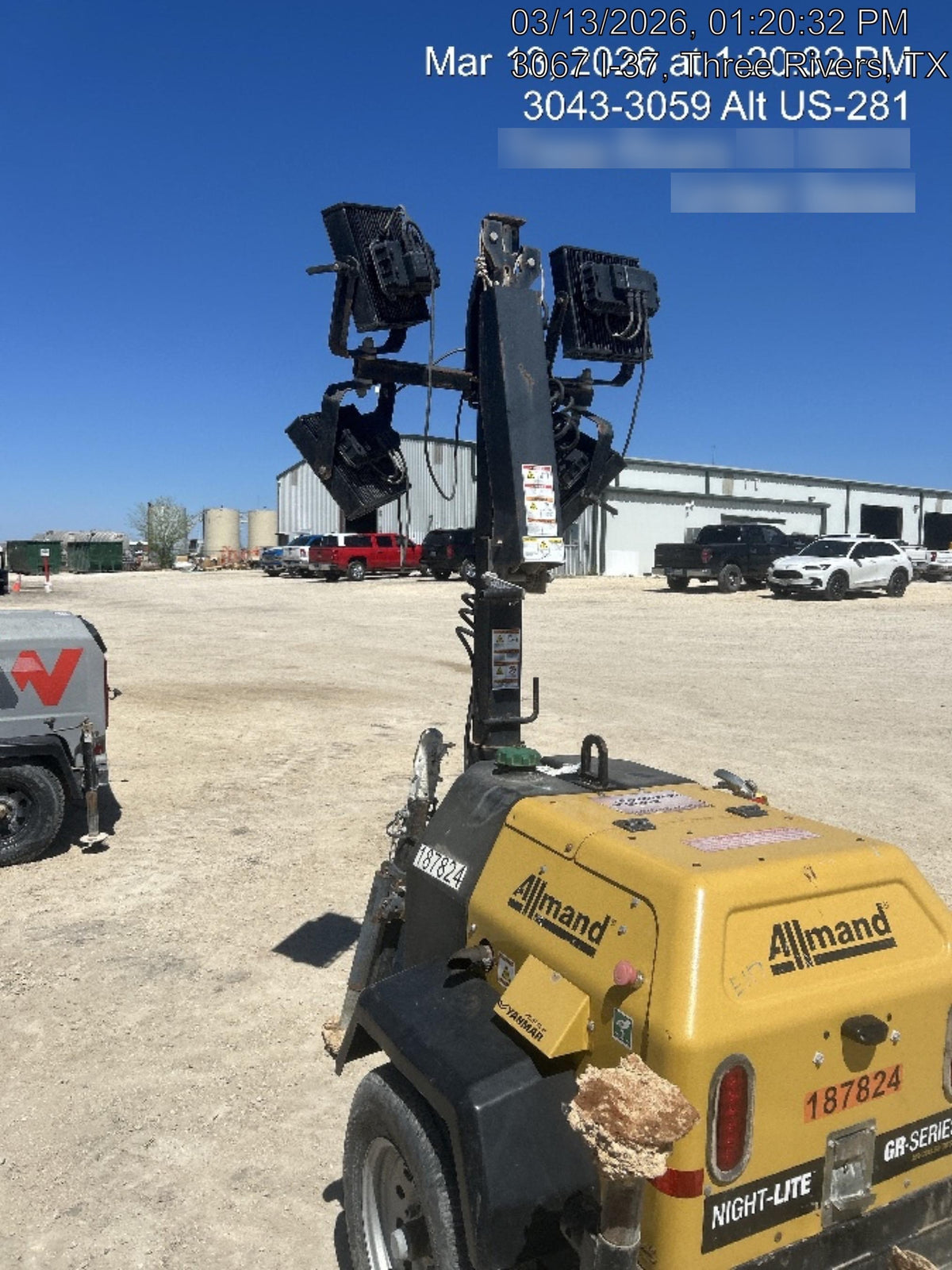 Allmand NLV3GR (4) LED Light Fixture 350W, 23' Vertical Mast, 3kW Prime, Towable, Deep Sea L401, Leveling Jacks, Yanmar T4F 5.8hp