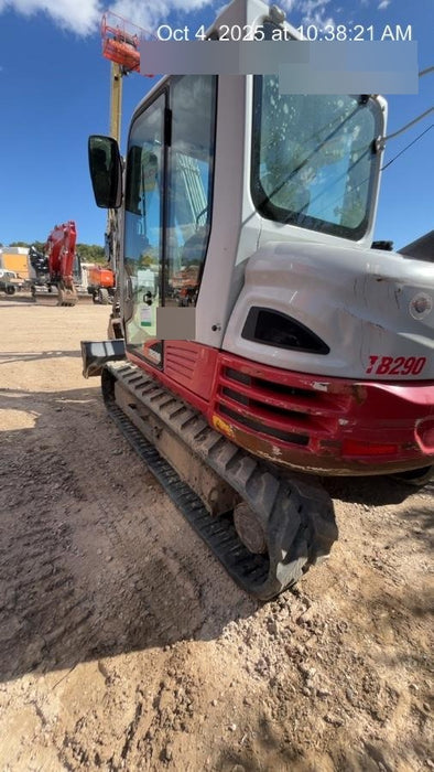 2019 Takeuchi TB290 Cab, AC, Rubber Tracks, Dozer Blade, Travel Alarm, Control Pattern Change Valve, Auxiliary Hydraulics w/18" Quick Coupler Bucket with teeth, 6.2 cu. ft. capacity/24" Quick Coupler Bucket with teeth, 8.6 cu. ft. capacity/36" Quick Coupler Bucket with teeth, 13.4 cu. ft. capacity, Quick Coupler, Hydraulic Thumb Installed