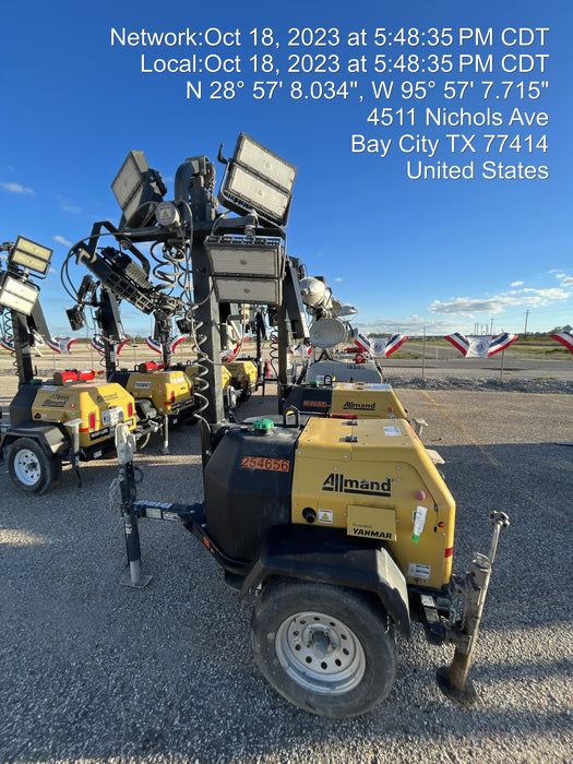 2022 Allmand NLV3GR (4) LED Light Fixture 350W, 23' Vertical Mast, 3kW Prime, Towable, ES Decals, T3