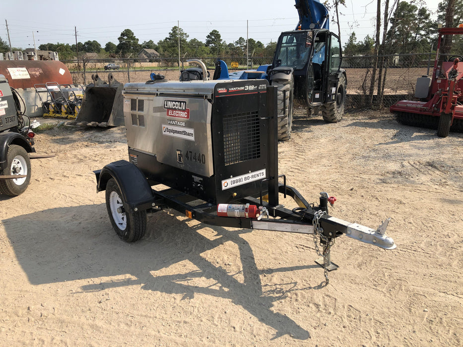 2019 Lincoln Electric Vantage 322 Ready-Pak 3, Two Wheel Trailer, Fender and Light Kit, Cable Rack