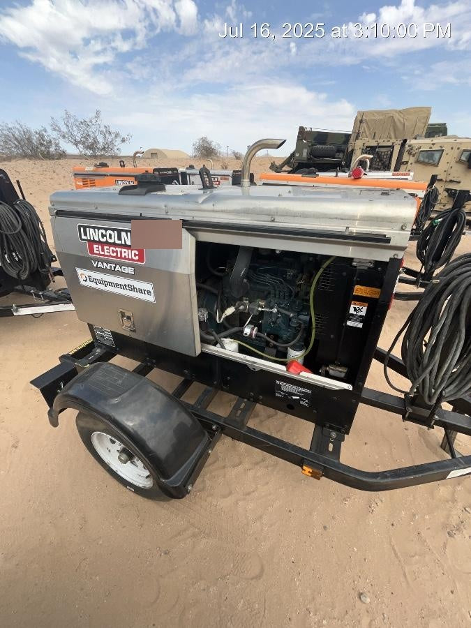 2019 Lincoln Electric Vantage 322 Welder Ready-Pak 3, Two wheel trailer, Fender and Light kit, Cable Rack