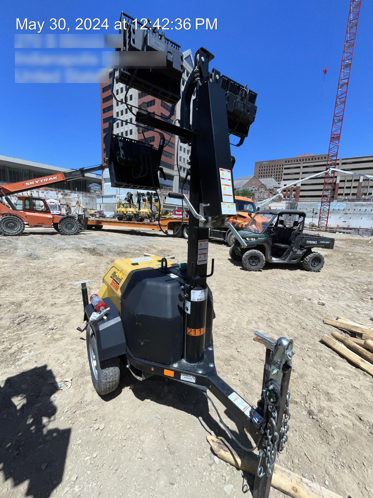 2022 Allmand NLV3GR (4) LED Light Fixture 350W, 23' Vertical Mast, 3kW Prime, Towable, Deep Sea L401, Leveling Jacks, Yanmar T4F 5.8hp
