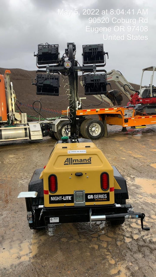 2022 Allmand NLV3GR (4) LED Light Fixture 350W, 23' Vertical Mast, 3kW Prime, Towable, Deep Sea L401, Leveling Jacks, Yanmar T4F 5.8hp