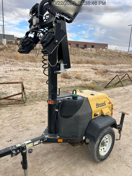 2021 Allmand NLV3GR (4) LED Light Fixture 350W, 23' Vertical Mast, 3kW Prime, Towable, Deep Sea L401, Leveling Jacks, Yanmar T4F 5.8hp