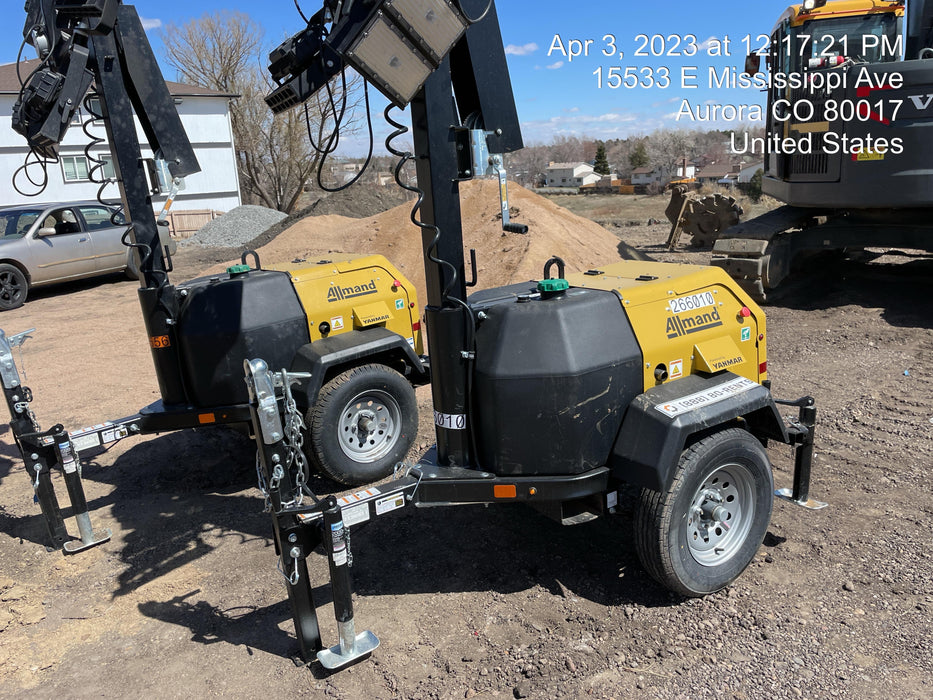 2022 Allmand NLV3GR (4) LED Light Fixture 350W, 23' Vertical Mast, 3kW Prime, Towable, ES Decals, T3