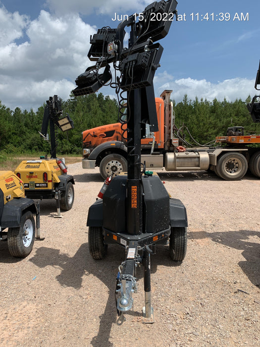 Allmand NLV3GR (4) LED Light Fixture 350W, 23' Vertical Mast, 3kW Prime, Towable, Deep Sea L401, Leveling Jacks, Yanmar T4F 5.8hp