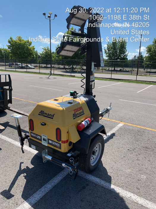 2022 Allmand NLV3GR (4) LED Light Fixture 350W, 23' Vertical Mast, 3kW Prime, Towable, Deep Sea L401, Leveling Jacks, Yanmar T4F 5.8hp