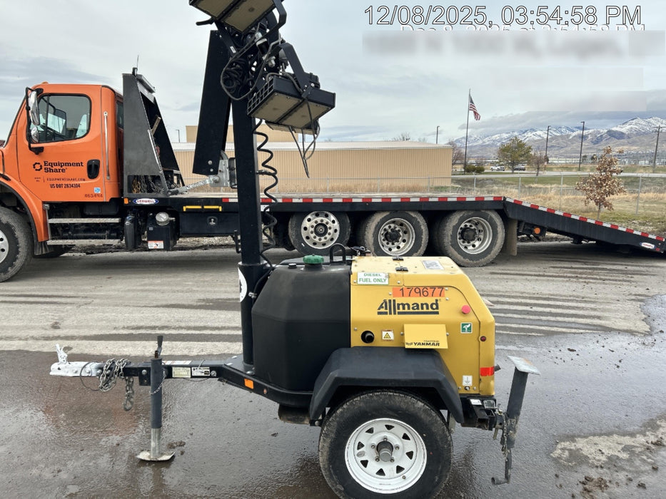 Allmand NLV3GR (4) LED Light Fixture 350W, 23' Vertical Mast, 3kW Prime, Towable, Deep Sea L401, Leveling Jacks, Yanmar T4F 5.8hp