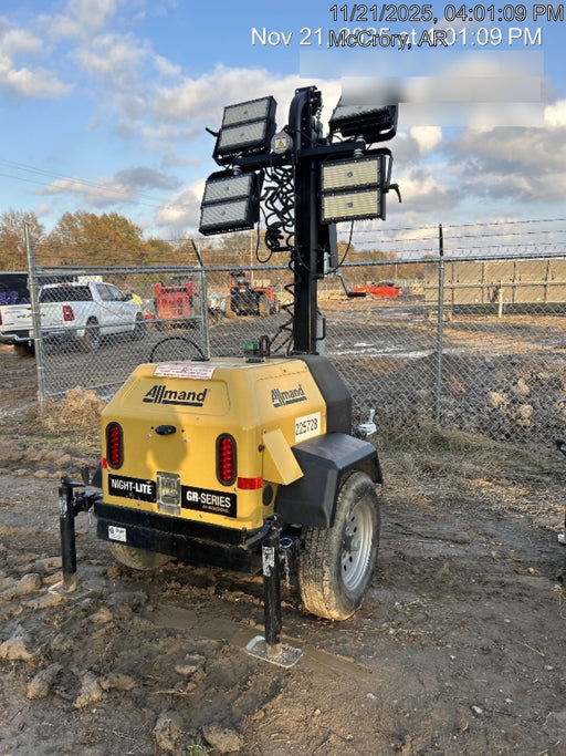 2022 Allmand NLV3GR (4) LED Light Fixture 350W, 23' Vertical Mast, 3kW Prime, Towable, Deep Sea L401, Leveling Jacks, Yanmar T4F 5.8hp