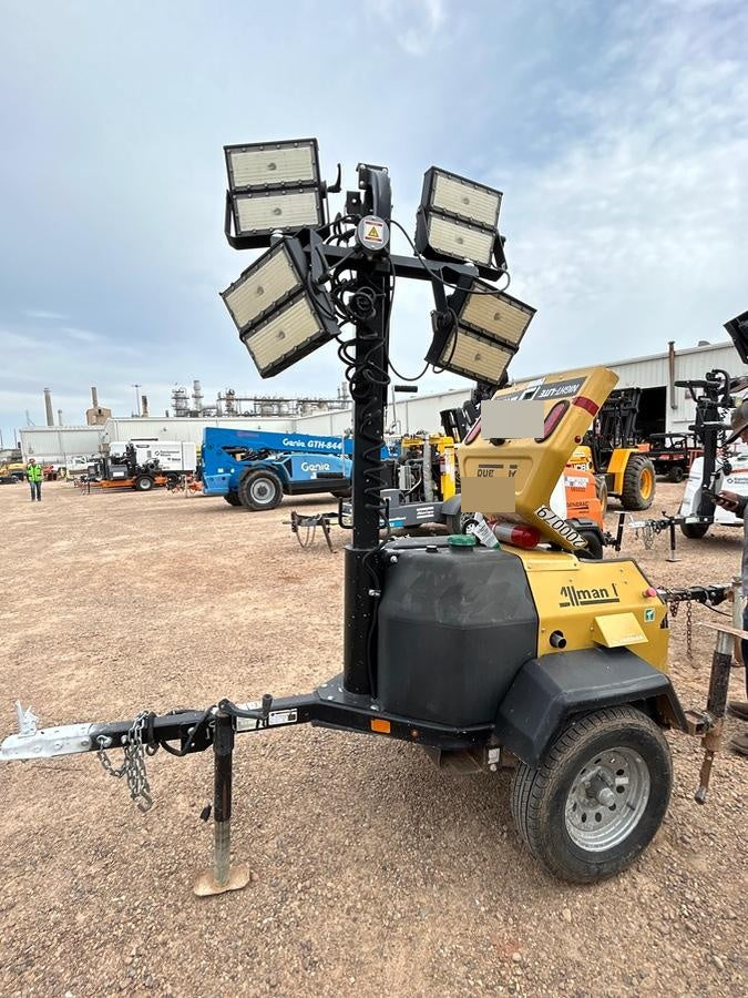 2022 Allmand NLV3GR (4) LED Light Fixture 350W, 23' Vertical Mast, 3kW Prime, Towable, Deep Sea L401, Leveling Jacks, Yanmar T4F 5.8hp