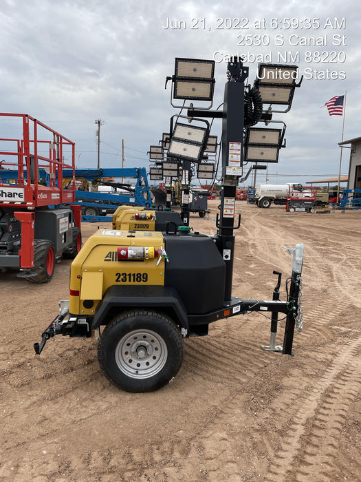 2022 Allmand NLV3GR (4) LED Light Fixture 350W, 23' Vertical Mast, 3kW Prime, Towable, Deep Sea L401, Leveling Jacks, Yanmar T4F 5.8hp