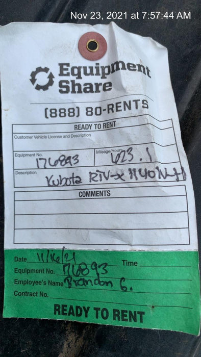 2021 Kubota RTV-X1140W-H Plastic Canopy, Windshield Acrylic Clear, LED Strobe Light, Wire Harness Kit, Back up Alarm