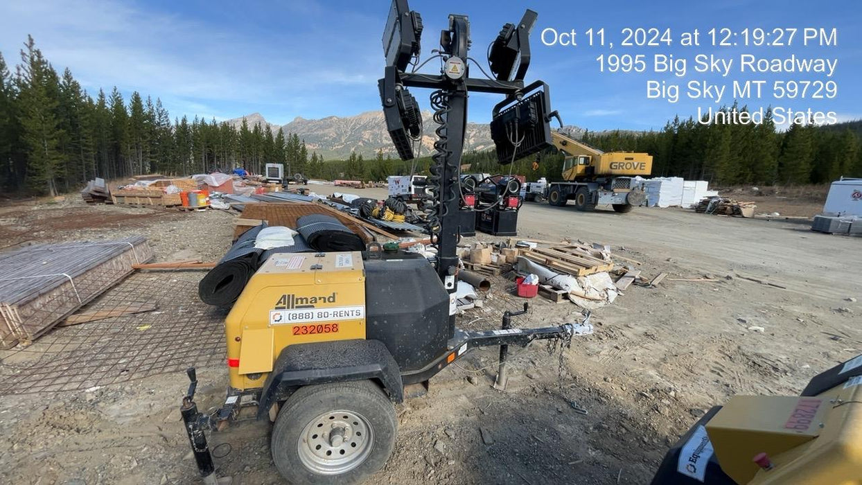 2022 Allmand NLV3GR (4) LED Light Fixture 350W, 23' Vertical Mast, 3kW Prime, Towable, Deep Sea L401, Leveling Jacks, Yanmar T4F 5.8hp