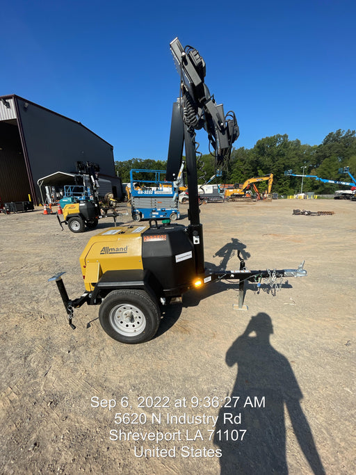 2022 Allmand NLV3GR (4) LED Light Fixture 350W, 23' Vertical Mast, 3kW Prime, Towable, Deep Sea L401, Leveling Jacks, Yanmar T4F 5.8hp