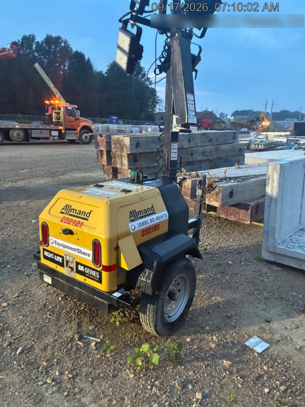 2022 Allmand NLV3GR (4) LED Light Fixture 350W, 23' Vertical Mast, 3kW Prime, Towable, Deep Sea L401, Leveling Jacks, Yanmar T4F 5.8hp